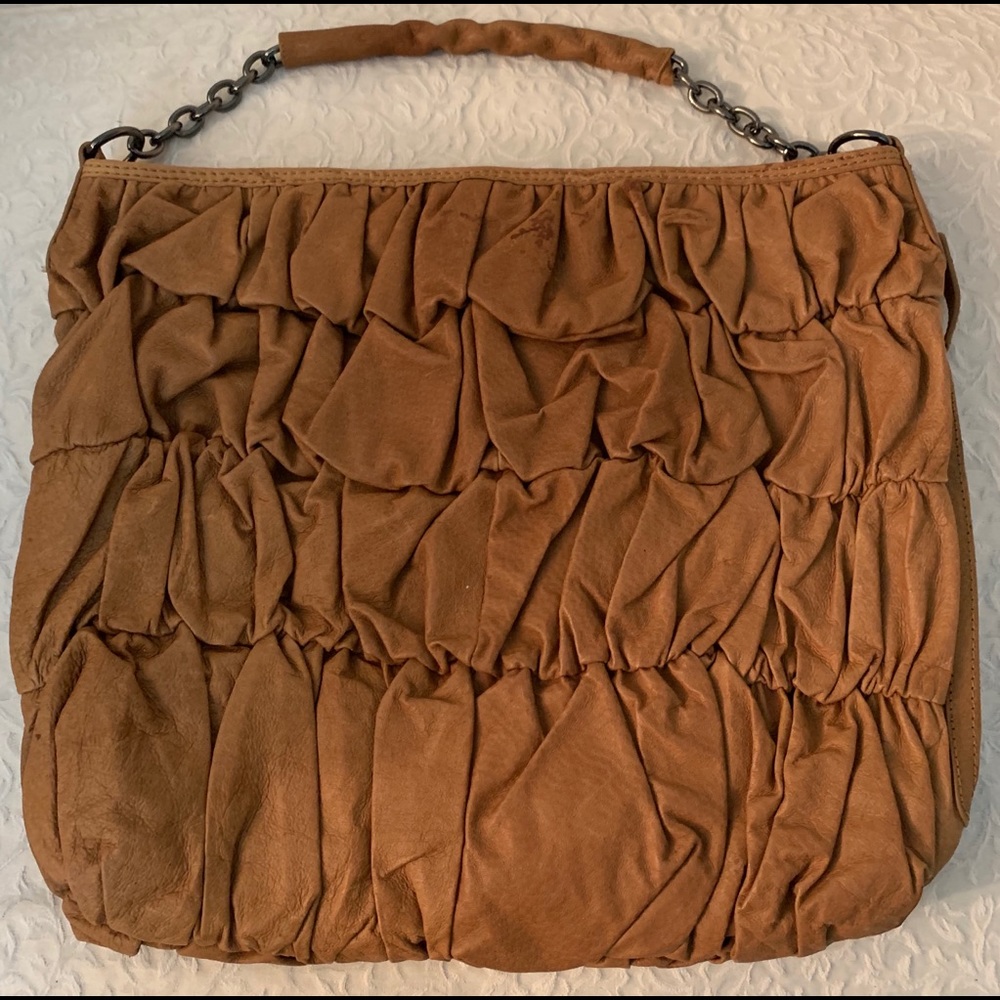 Ruffled Brown BCBGMaxazria Shoulder Bag